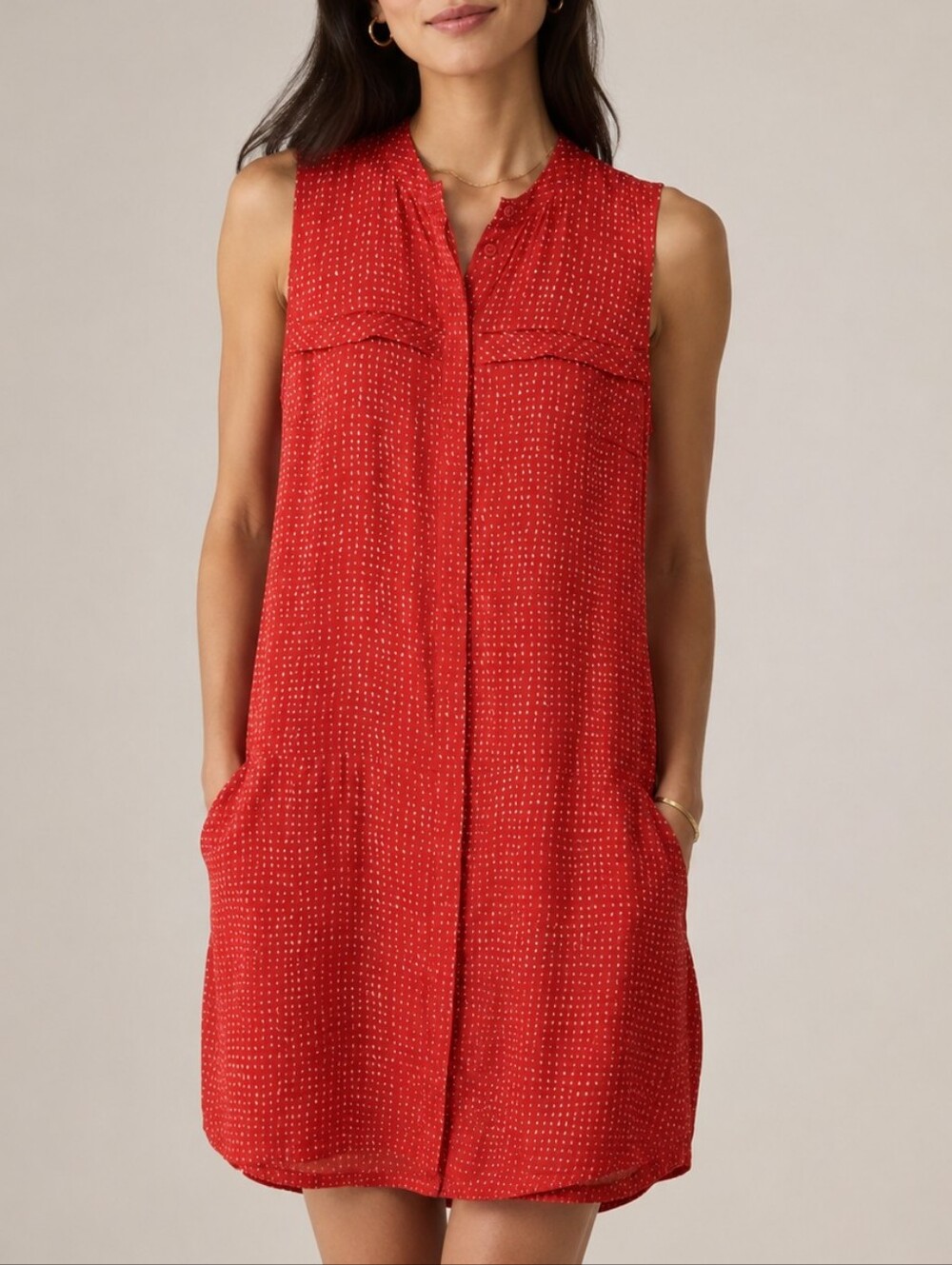 Fossil Silk Sleeveless Popover Tunic Top Coral Red Geometric US 4 Boho Casual